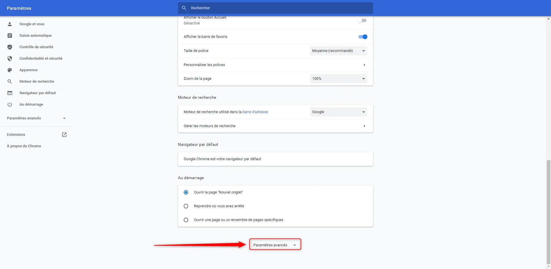 Paramètres avancés Google Chrome