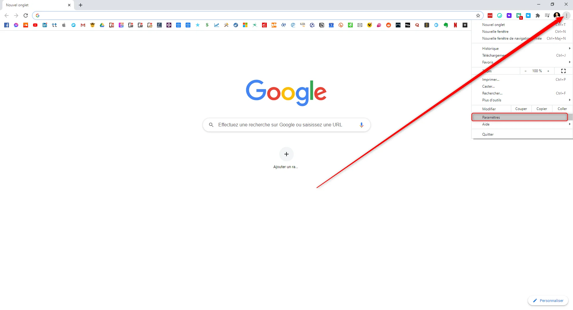 Accéder paramètres navigateur Chrome