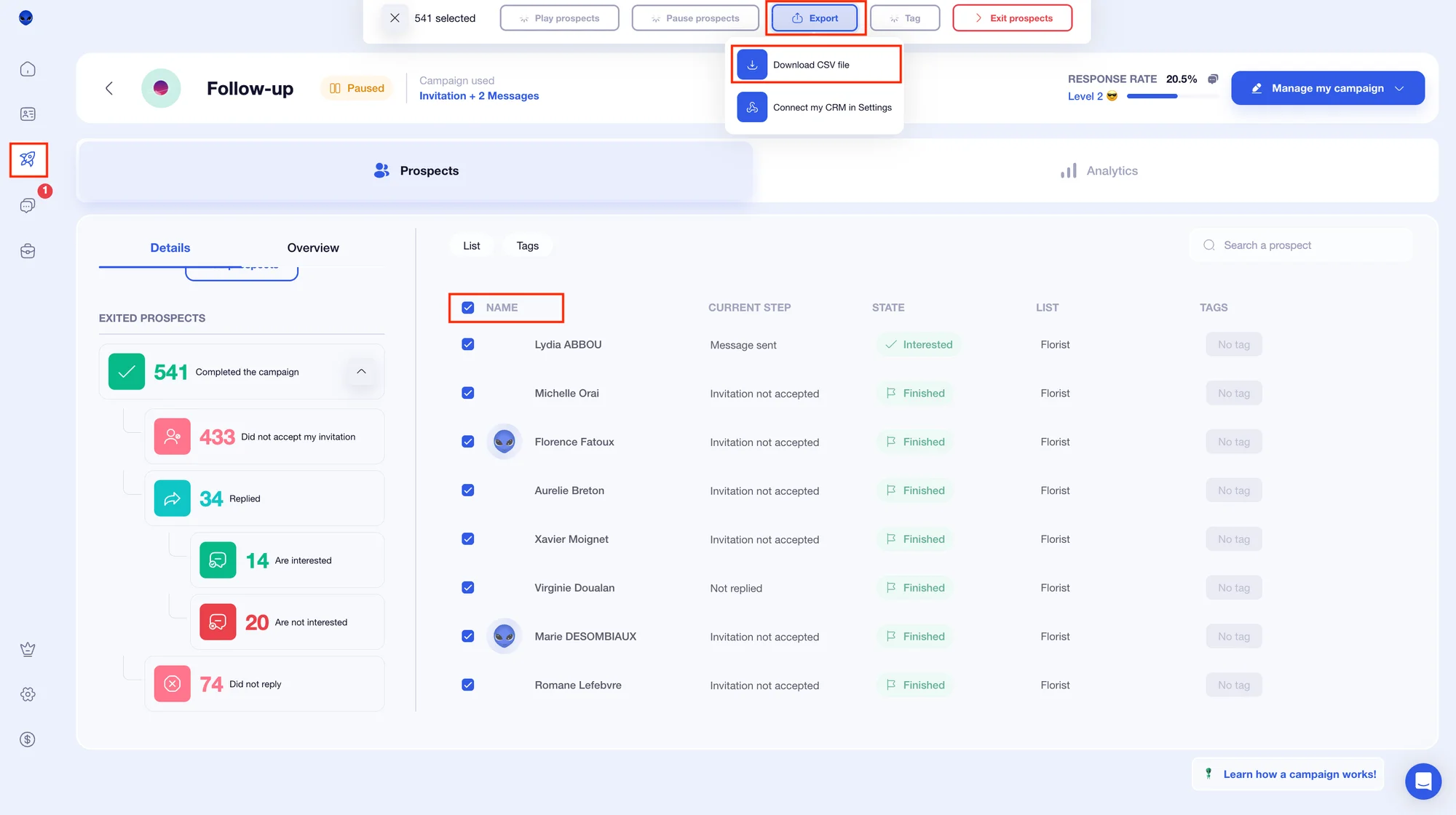 Export leads from a Waalaxy campaign
