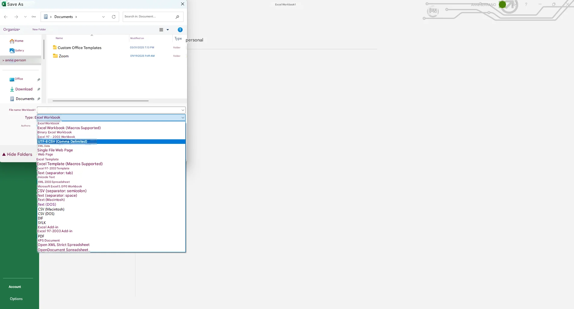 How to create a CSV file with Excel