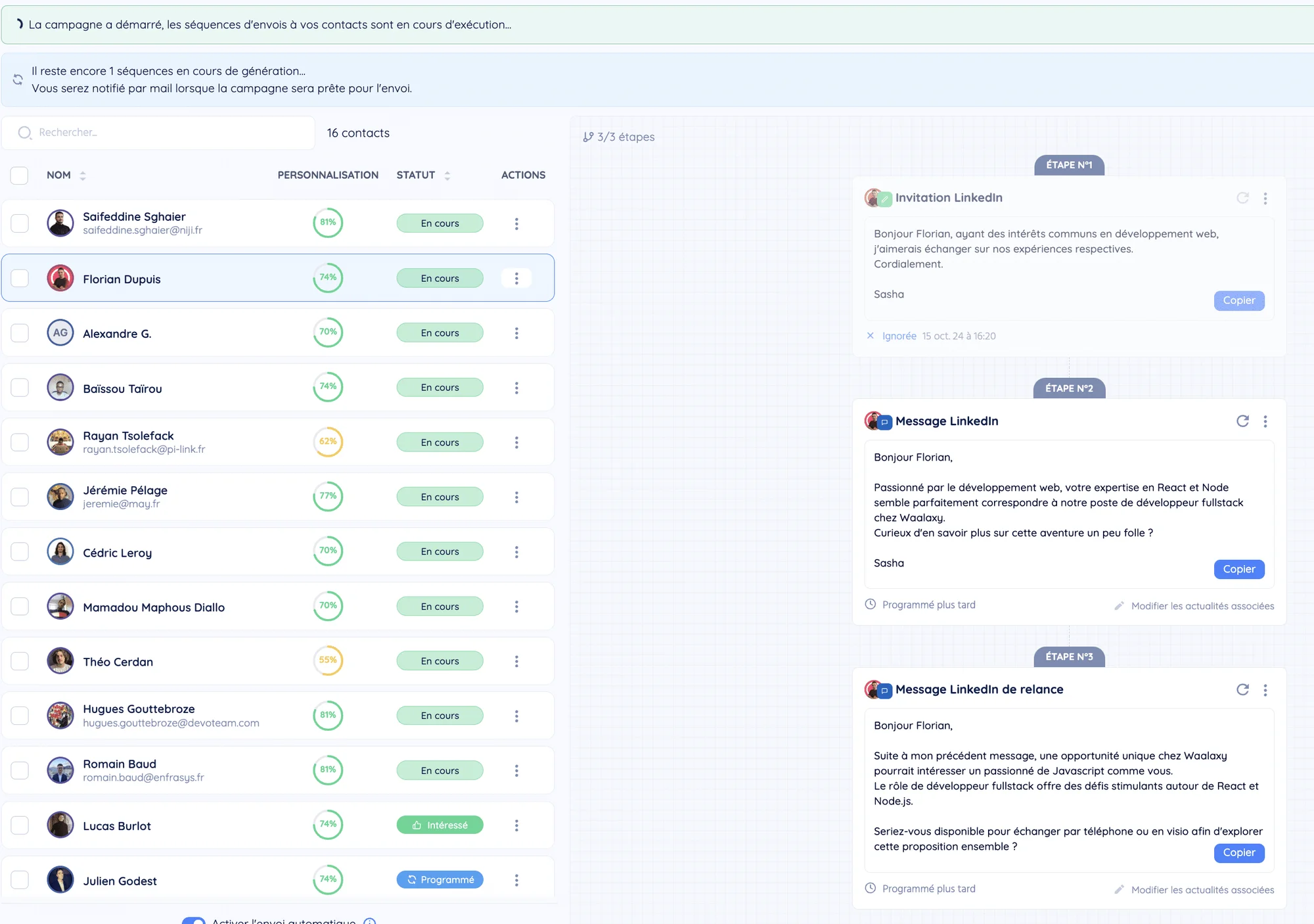 humanlinker rédaction de message avec l'IA