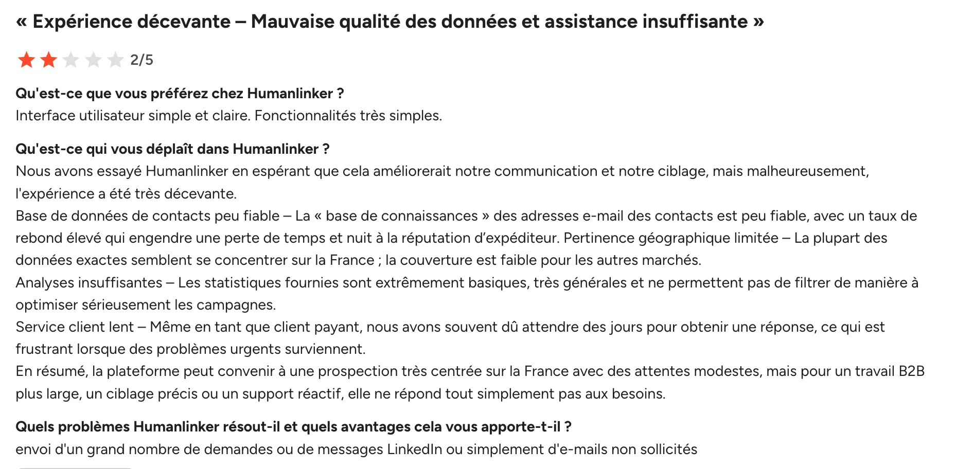 HumanLinker avis client