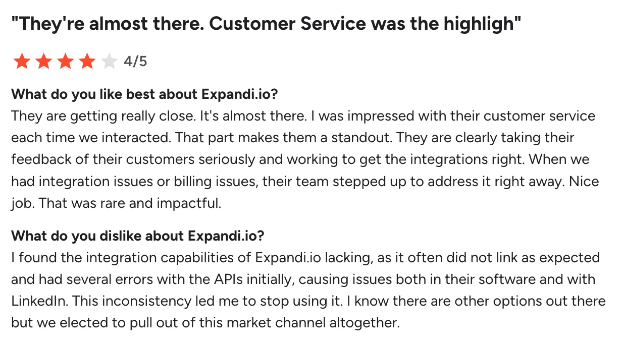 Expandi customer reviews