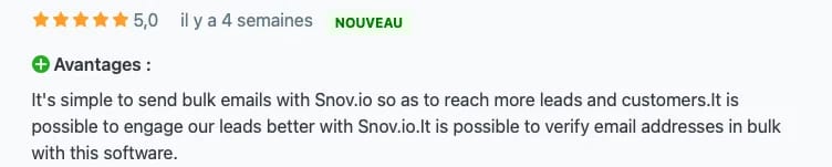 Avis Snov.io 5 étoiles nouveau