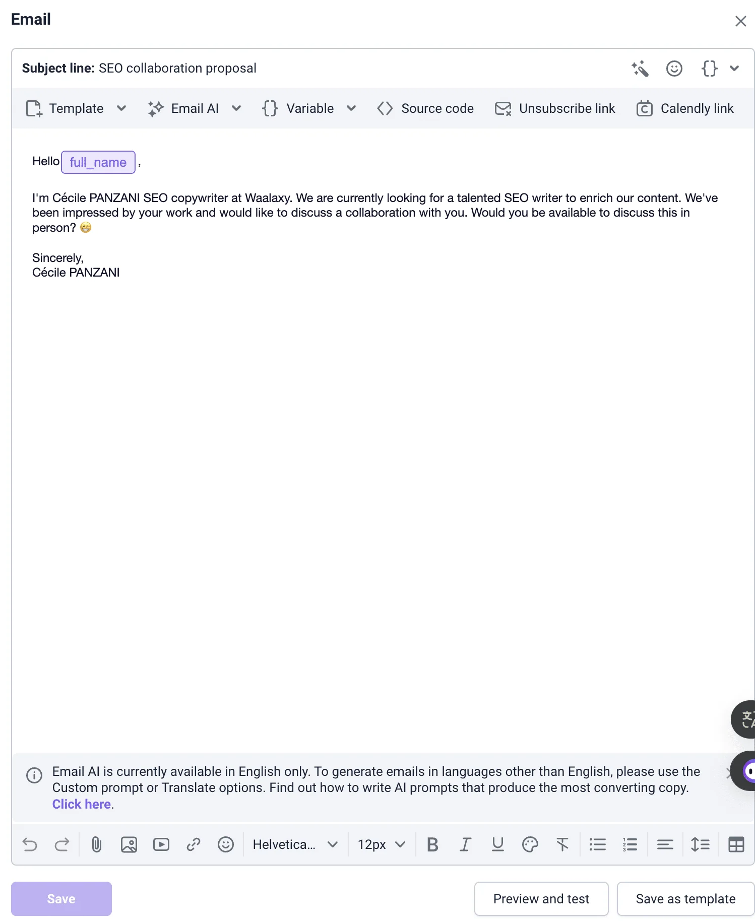 Email SEO collaboration proposal Waalaxy