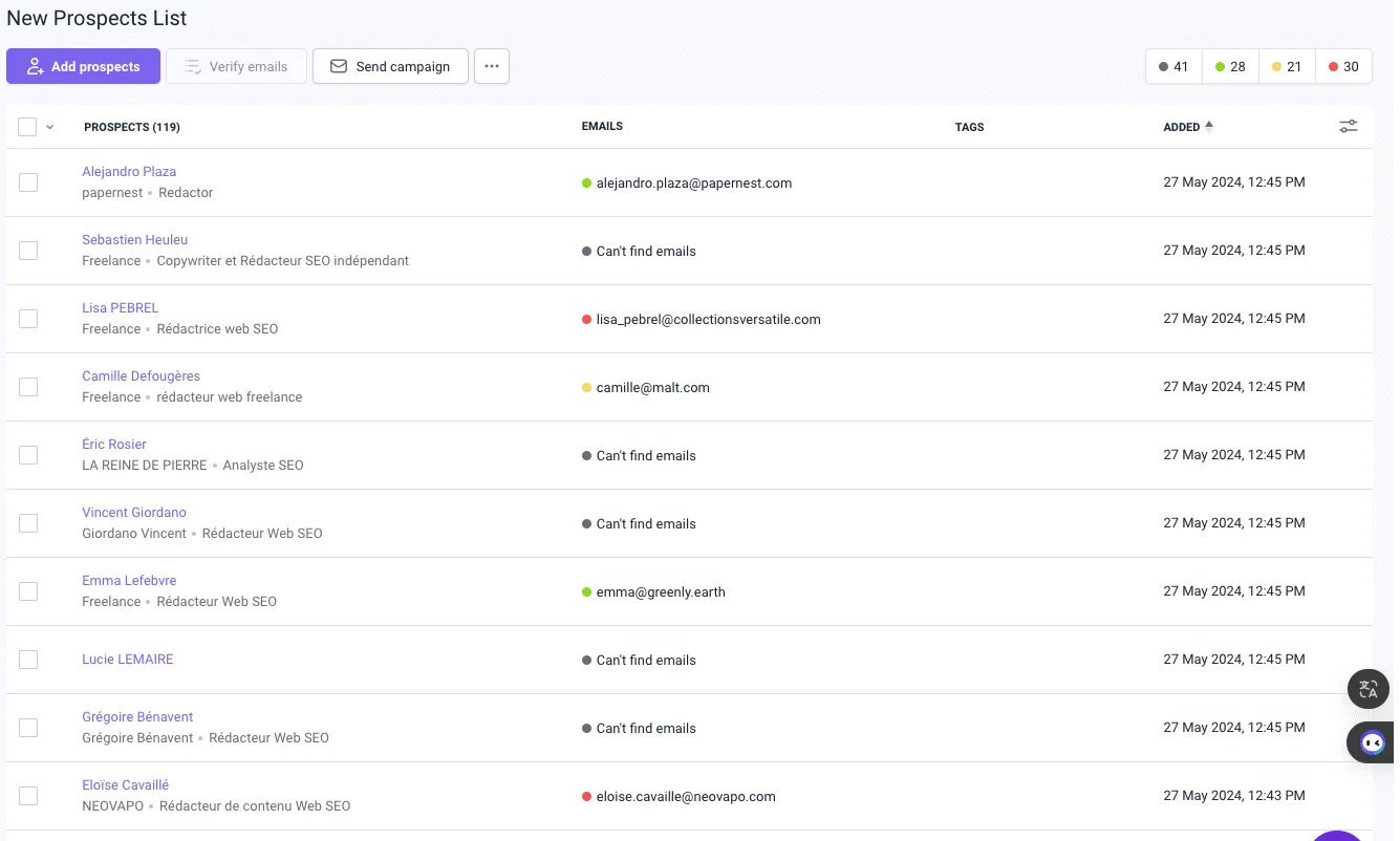 Snov.io prospects list