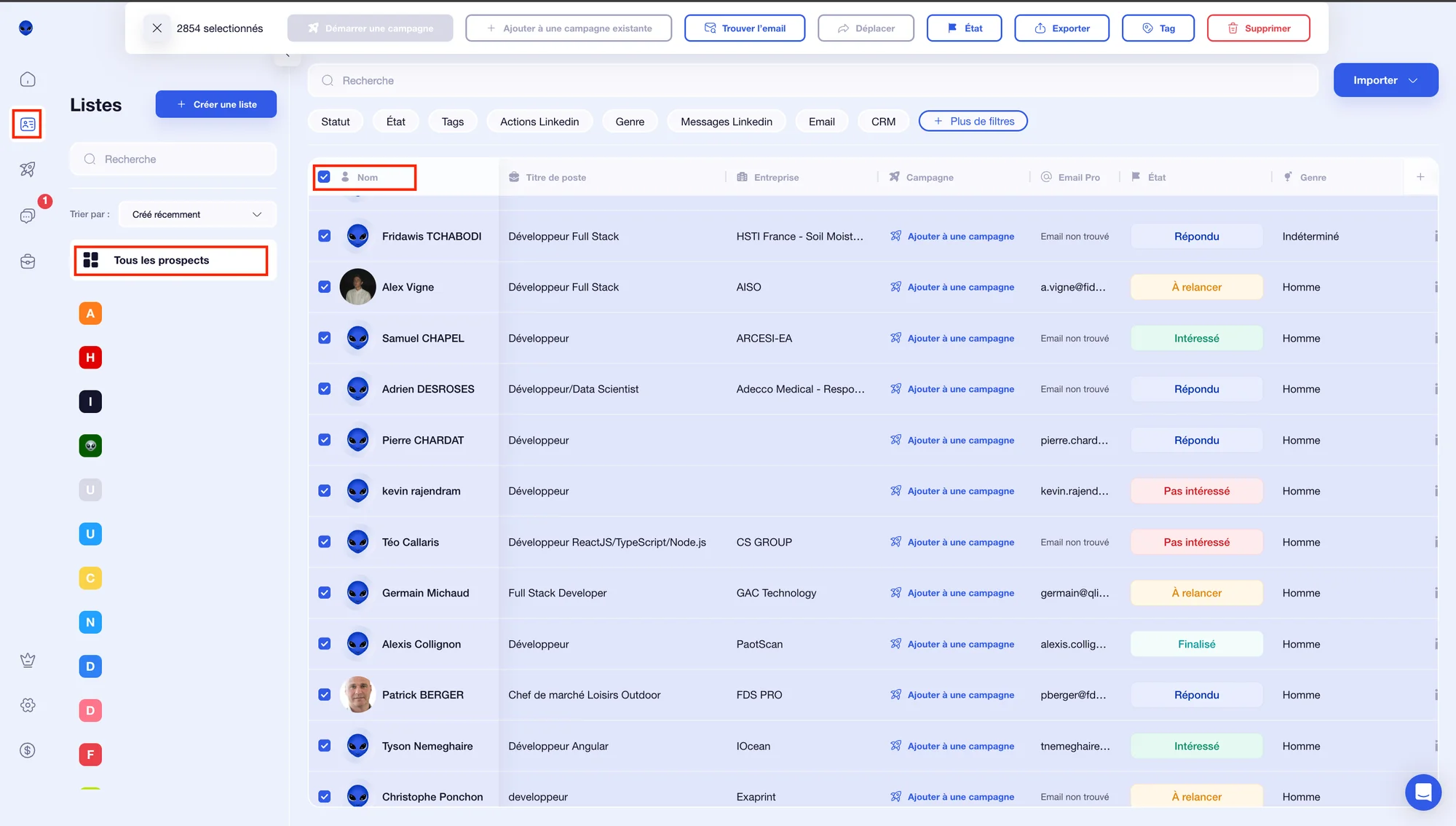 Exporter tous ses prospects avec Waalaxy