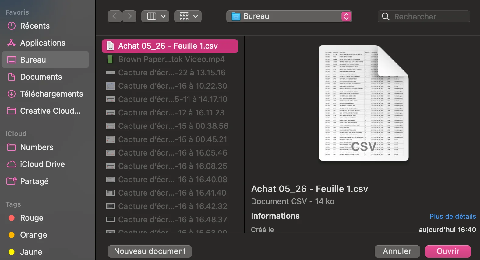 Ouvrir un format CSV avec Numbers
