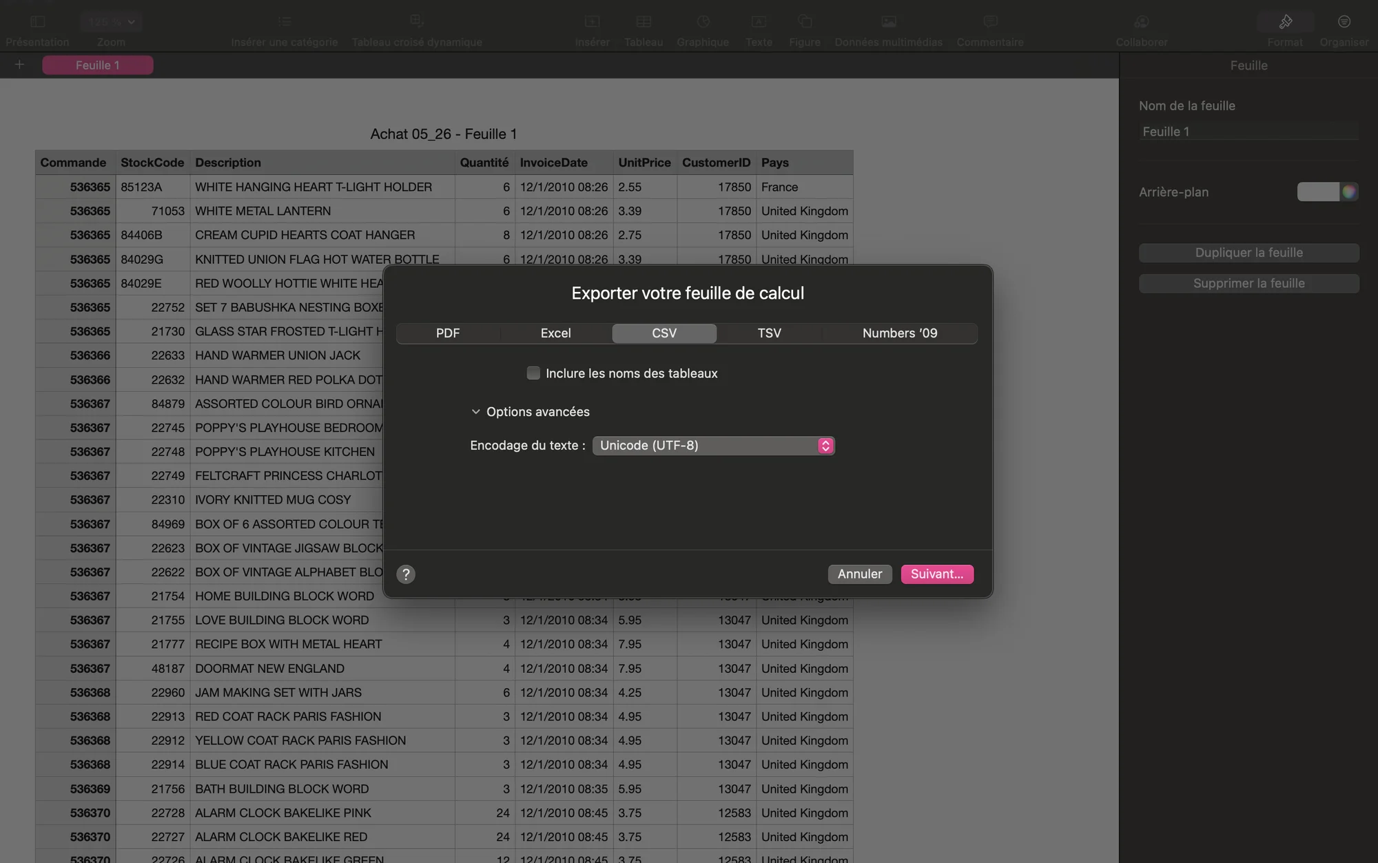 Créer un fichier CSV sur Mac avec Numbers