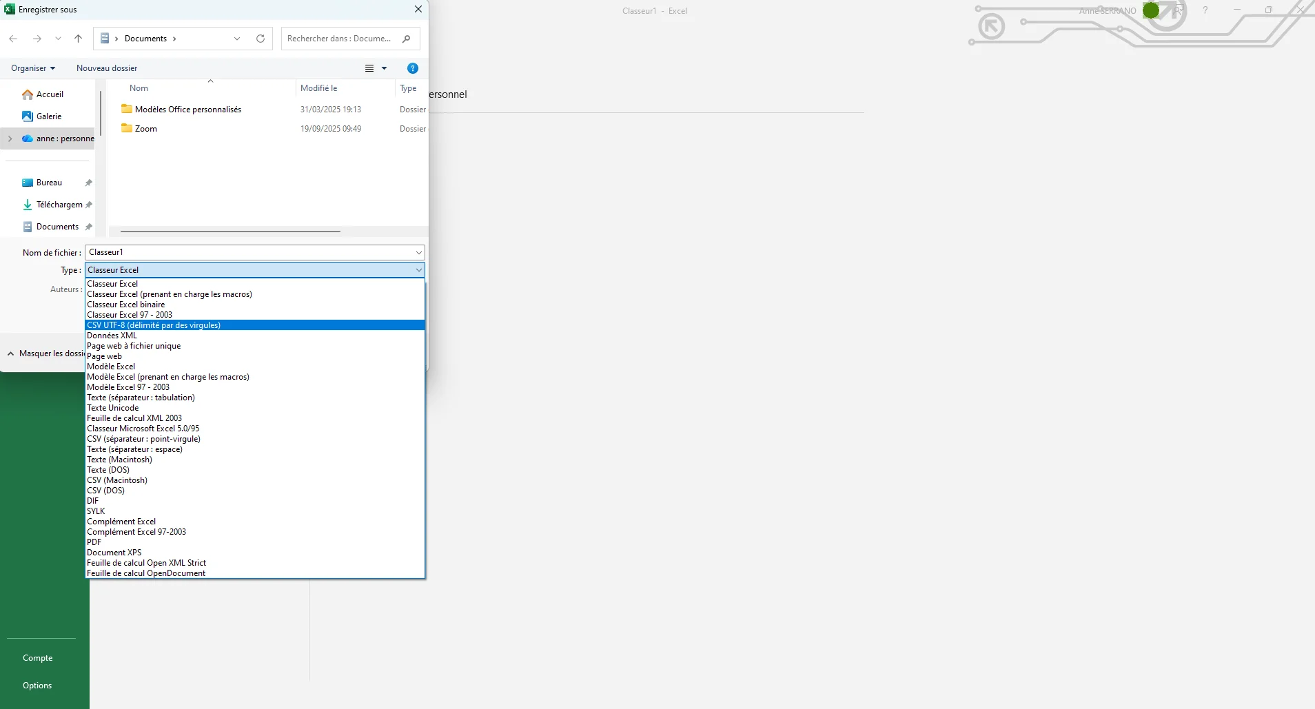 Créer un fichier CSV avec Excel