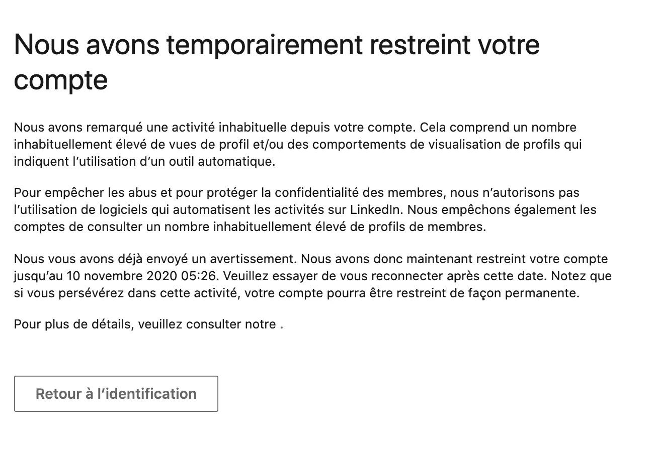 Avviso di LinkedIn