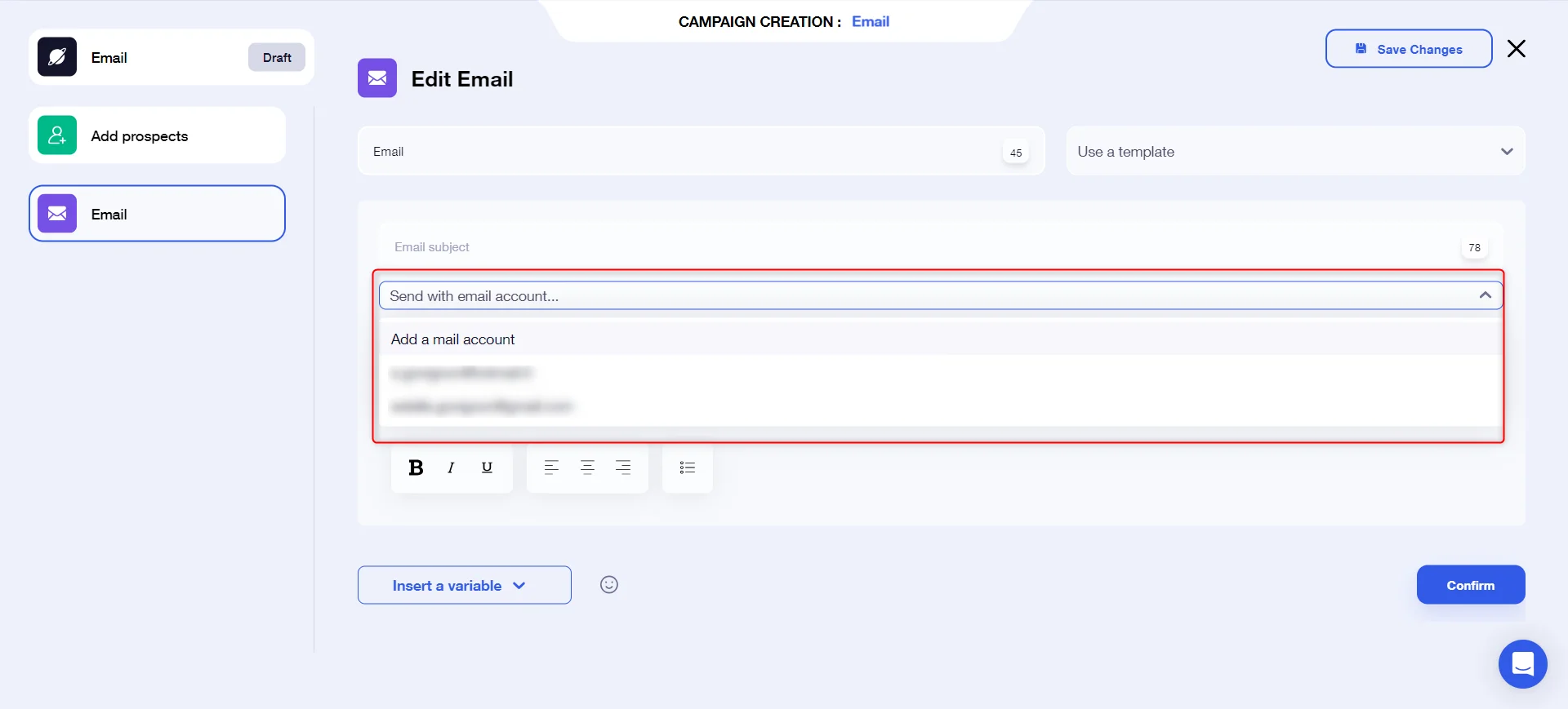 Choose the email address and fill in the email content