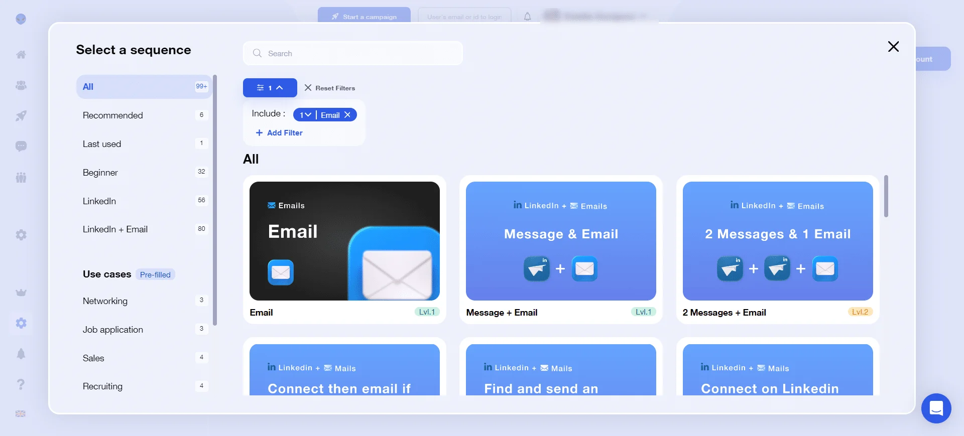 Sélection séquence email LinkedIn Waalaxy