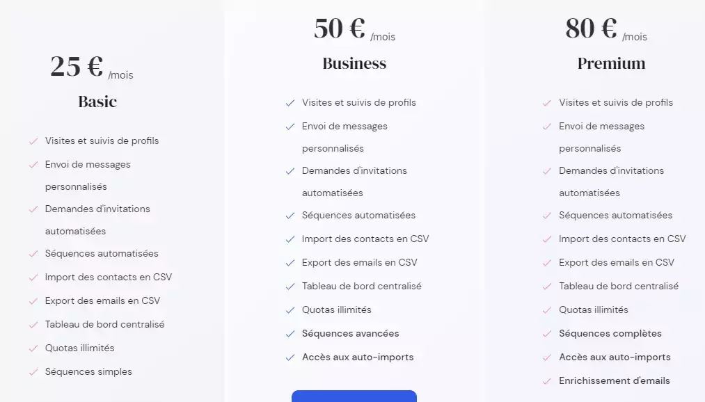 Comparaison plans tarifs Waalaxy