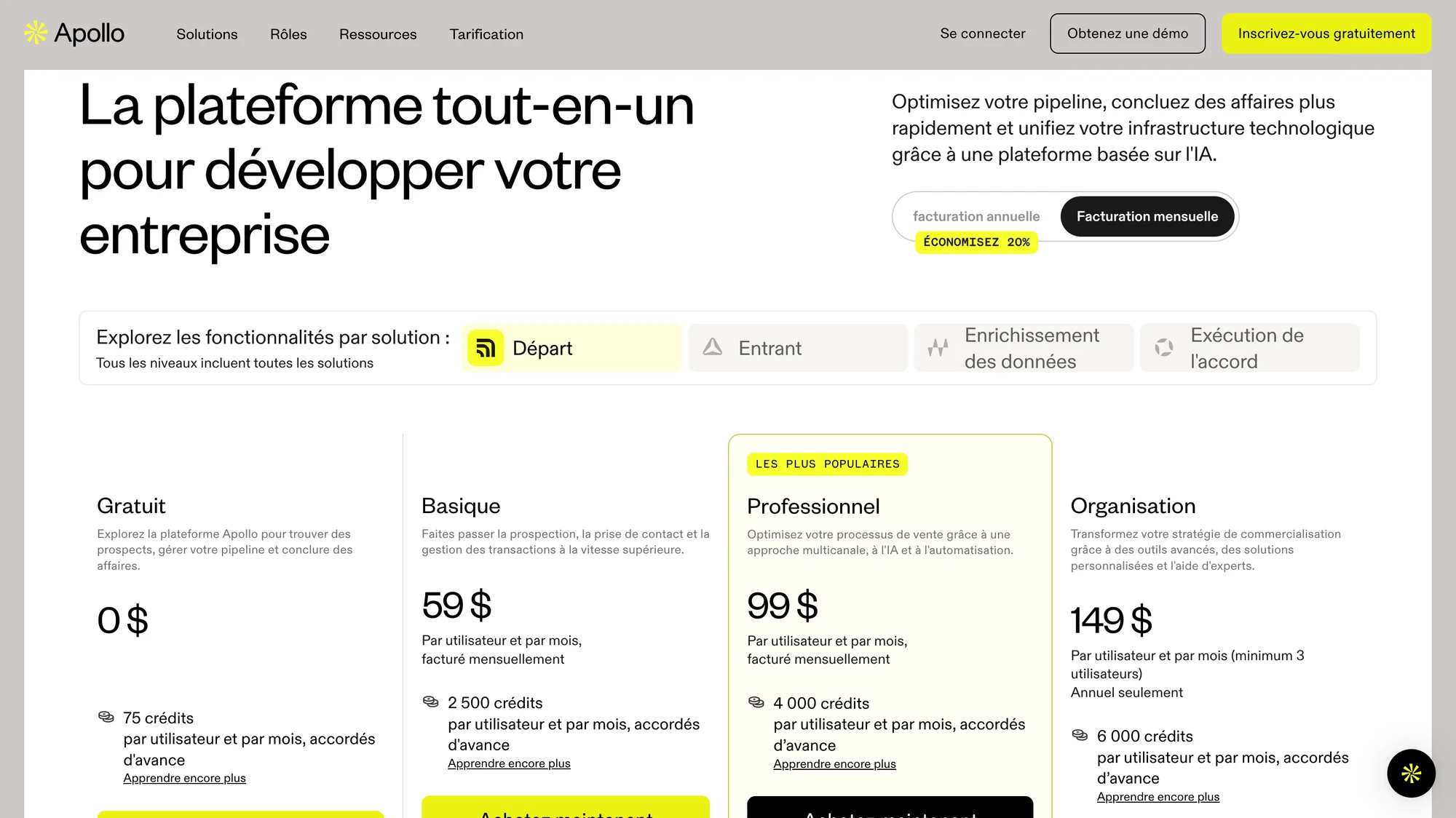 Apollo.io prix