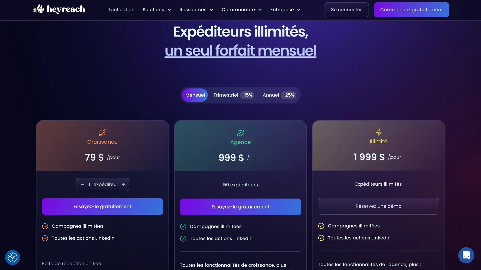 Heyreach tarif mensuel