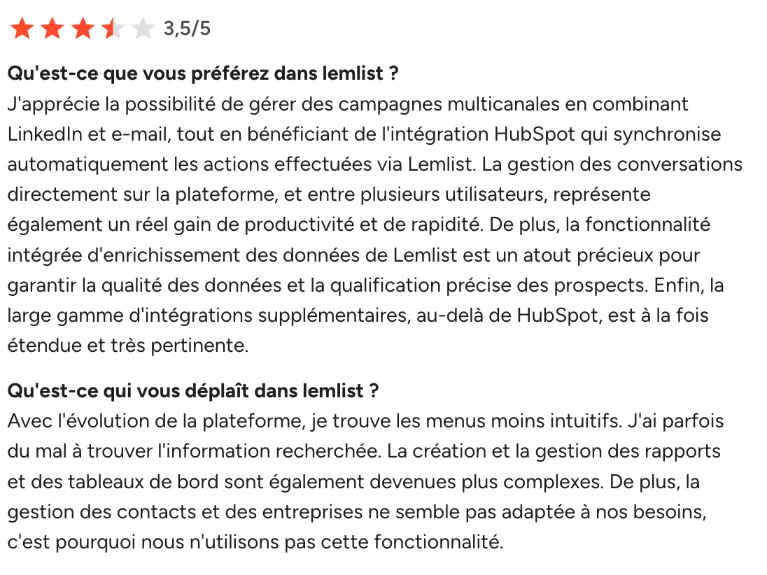 avis client lemlist