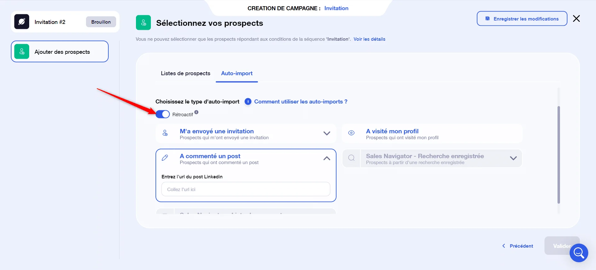 Création campagne invitation Waalaxy prospects