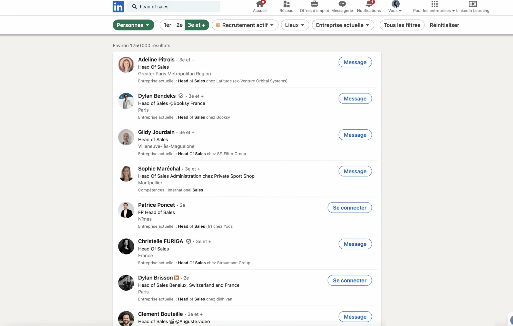 Waalaxy VS Dripify : exemple de recherche LinkedIn.