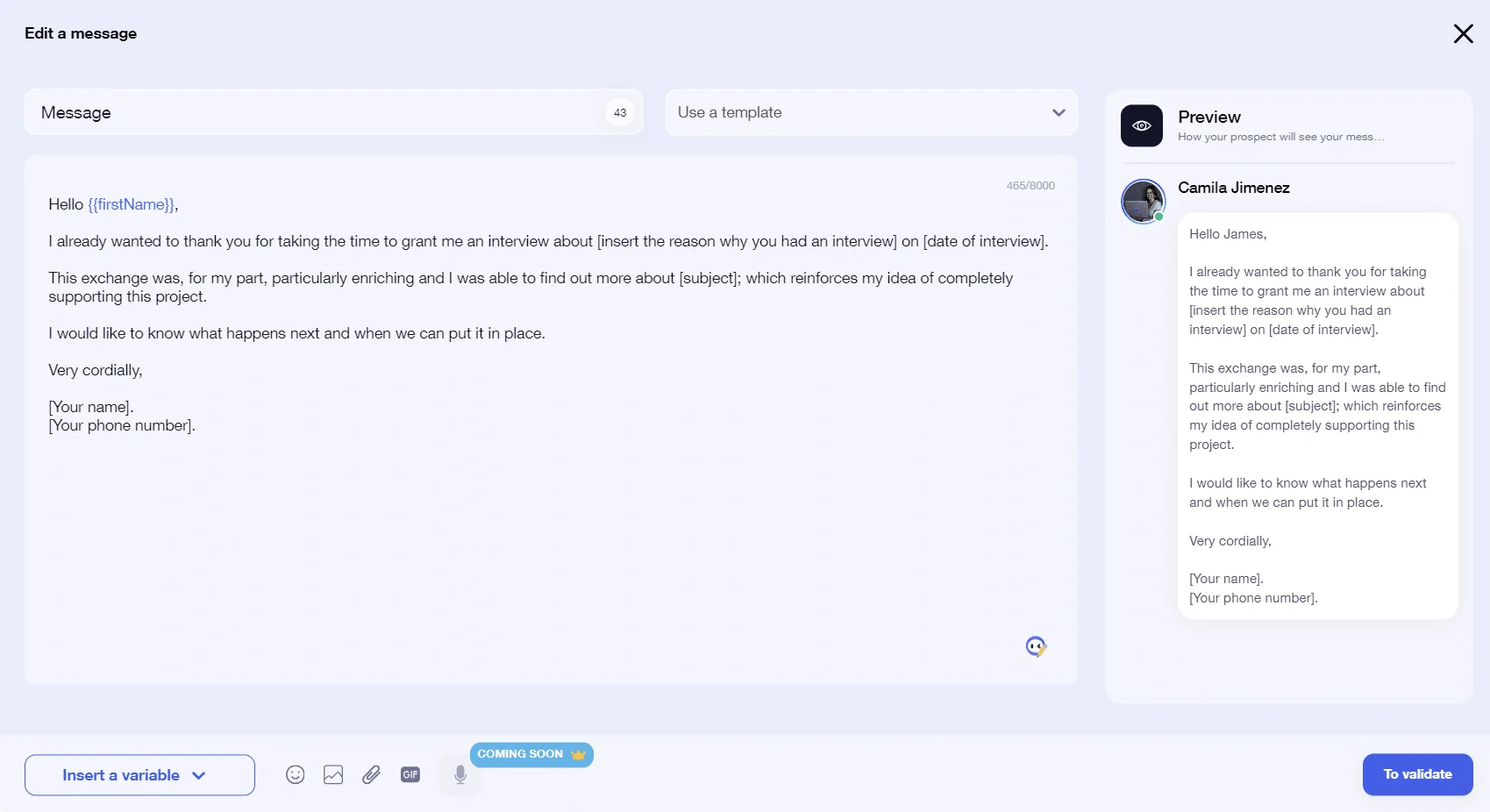 Edit message template Waalaxy