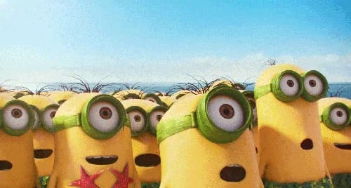 Minions jaunes aux yeux bleus groupe