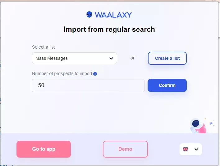 Importer prospects Waalaxy recherche
