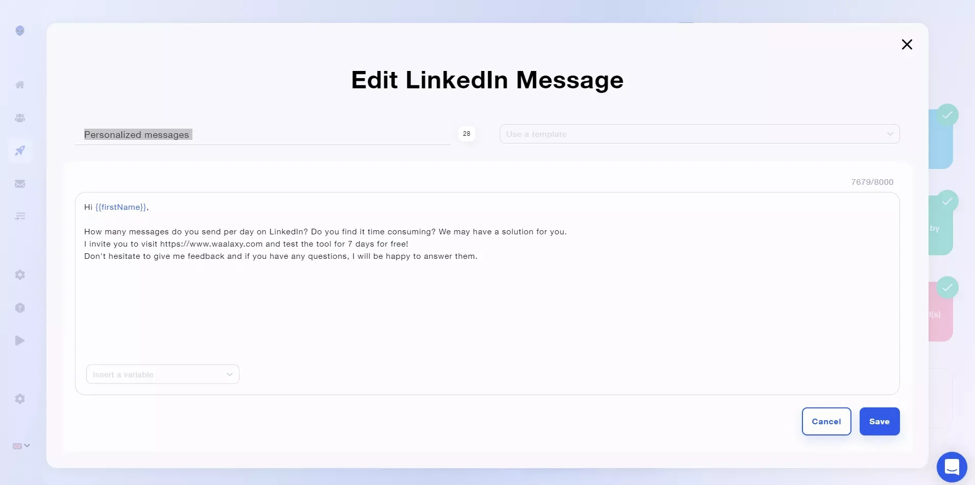 Edit LinkedIn message Waalaxy