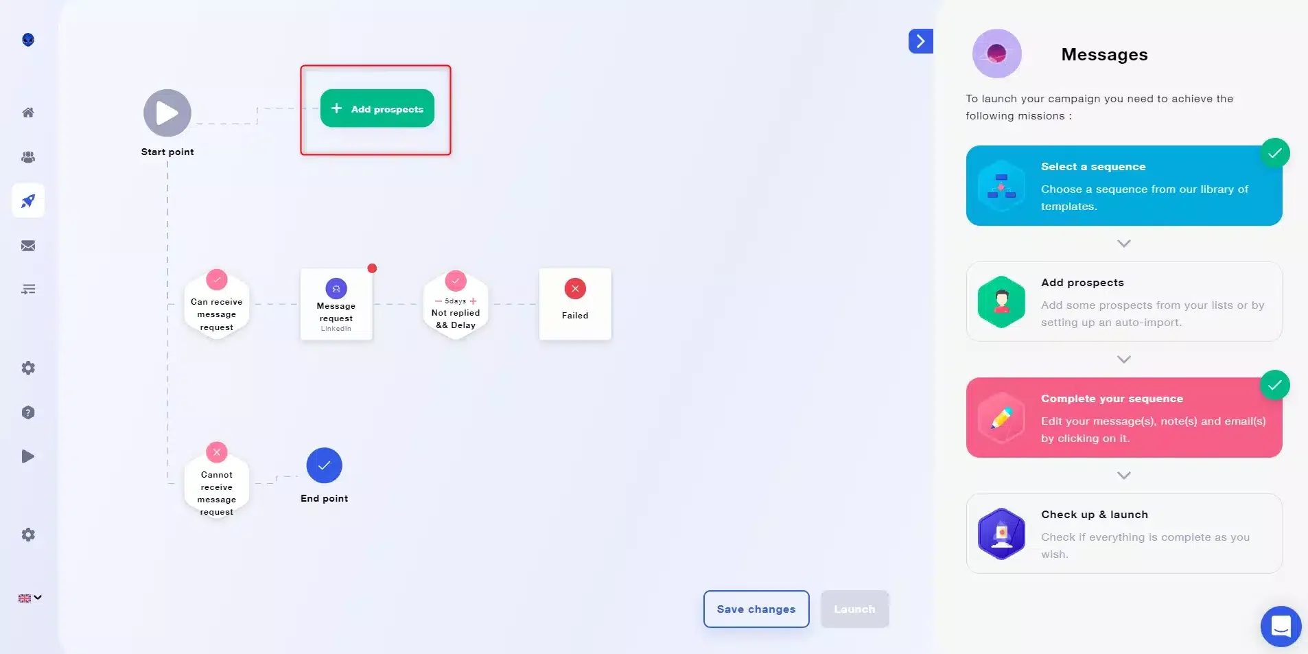 Workflow campagne messages Waalaxy