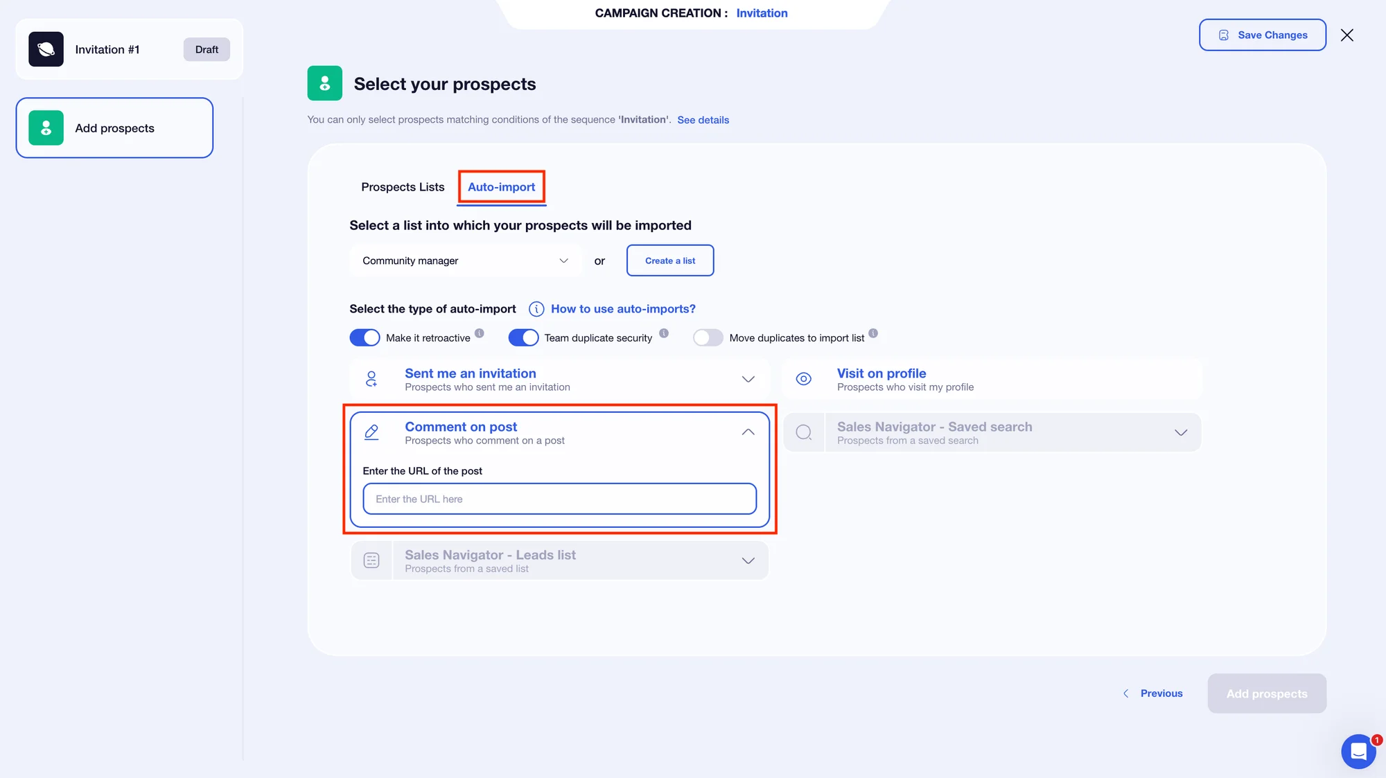 Auto-import with Waalaxy