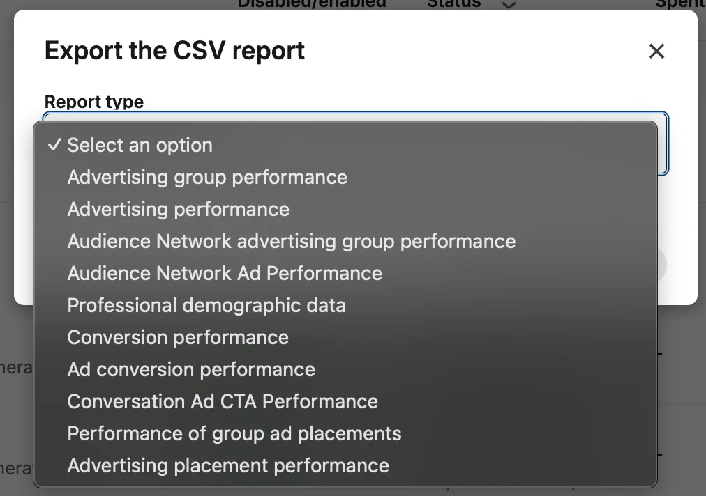 CSV data from a LinkedIn Ads campaign