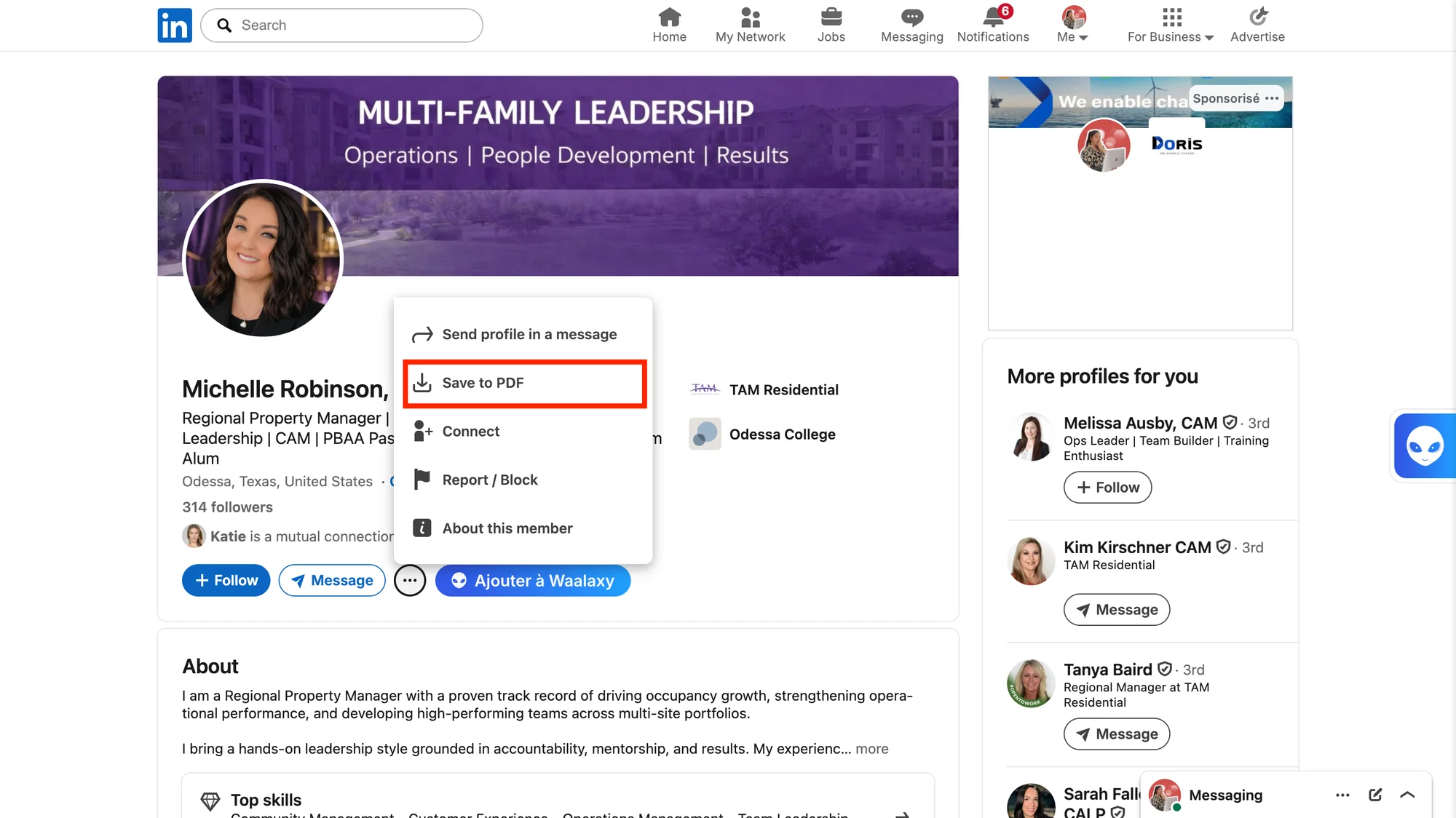 Export a LinkedIn resume