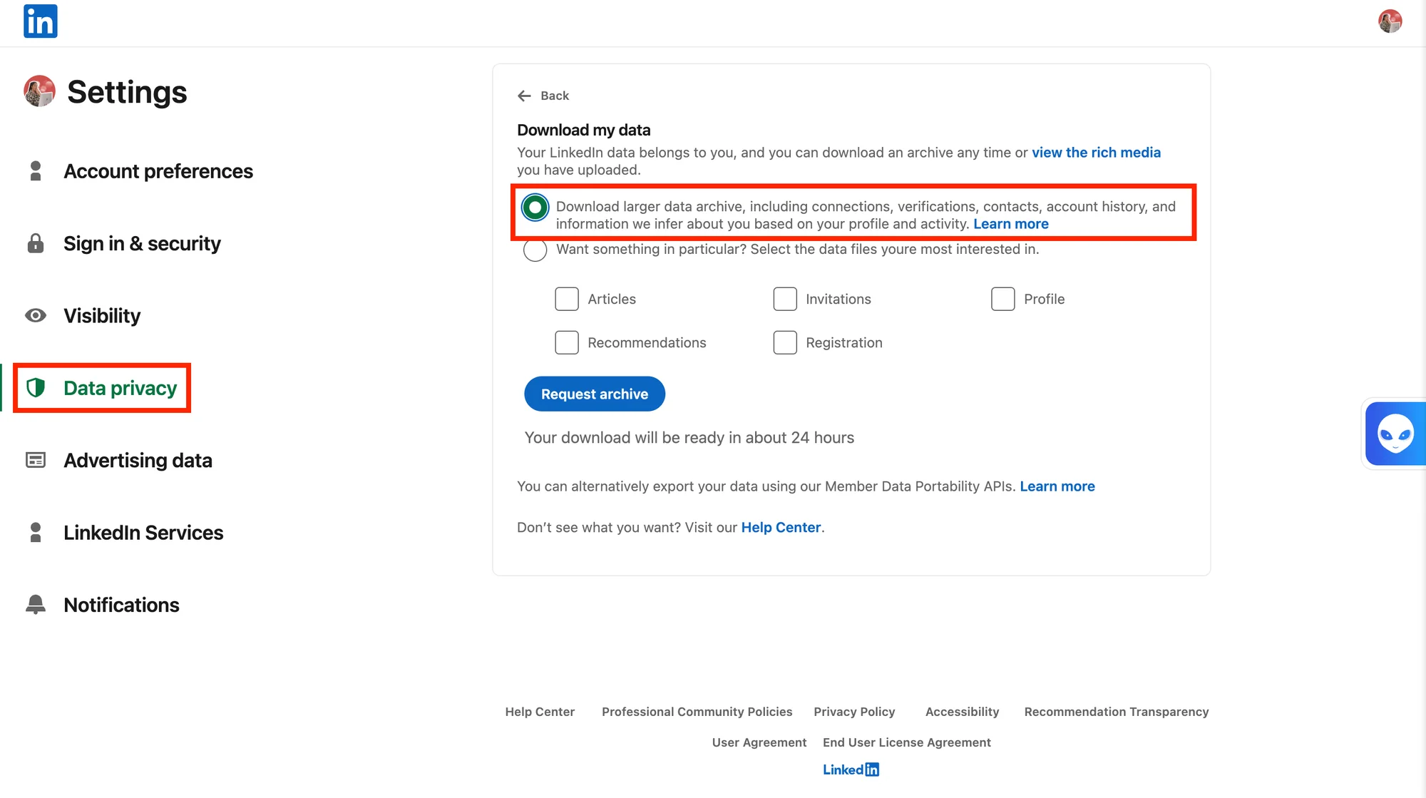 Linkedin data extraction , including connections