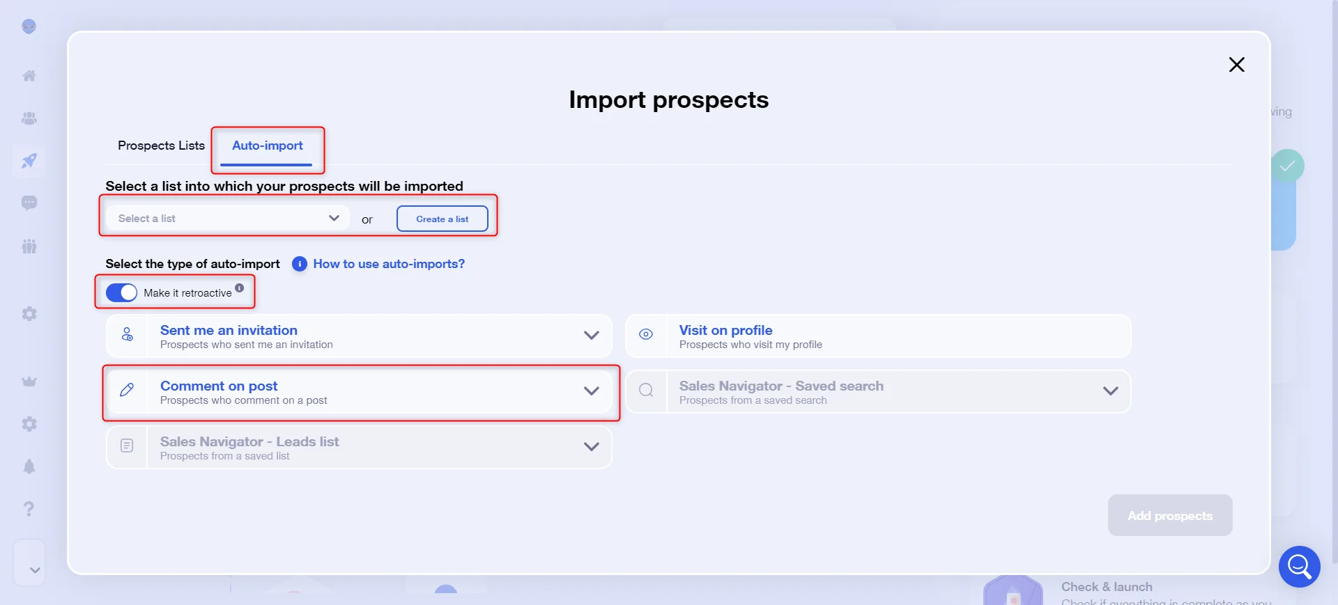 Import prospects auto Waalaxy