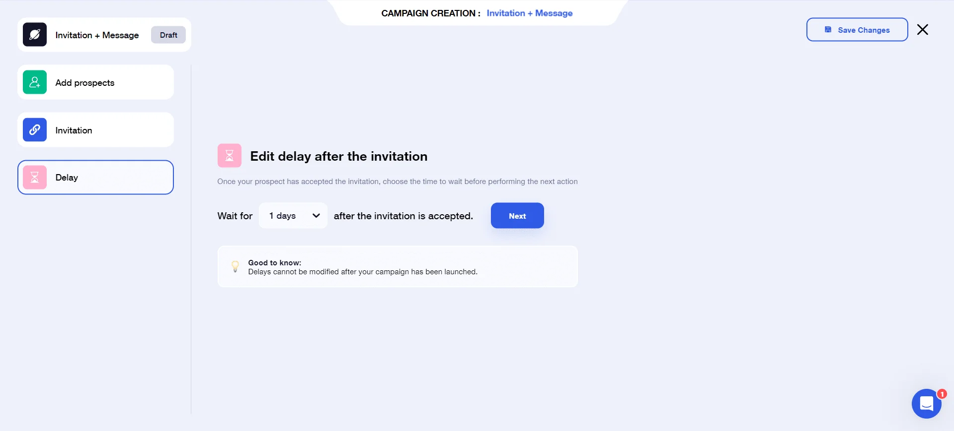 Campaign creation invitation message Waalaxy
