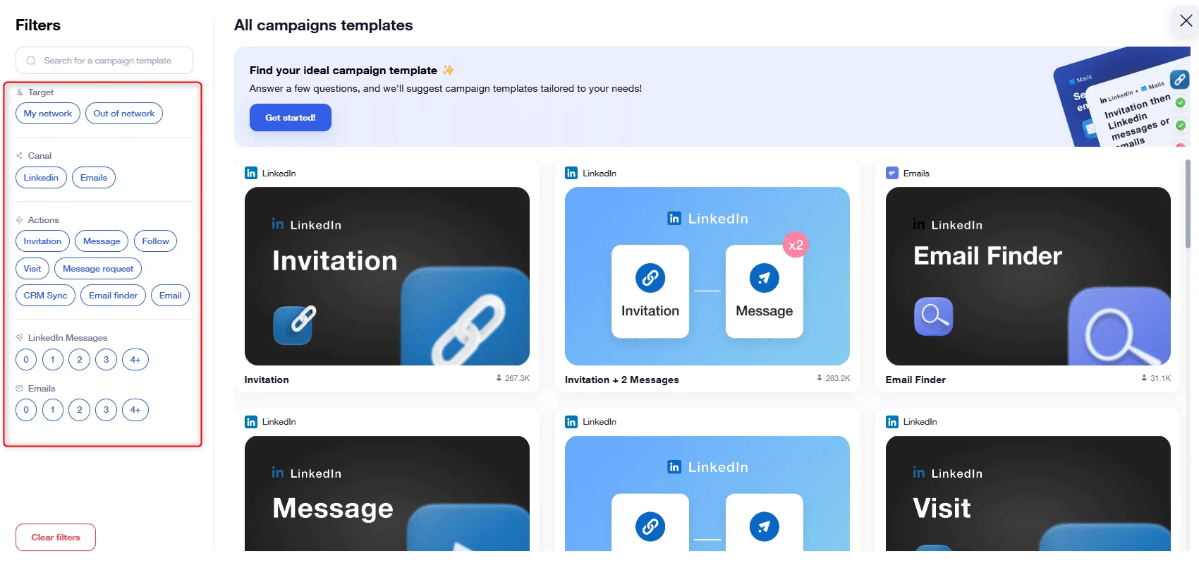 Waalaxy campaign templates LinkedIn email