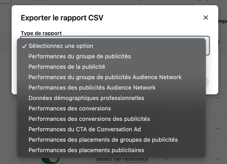 données csv d'une campagne LinkedIn ADS