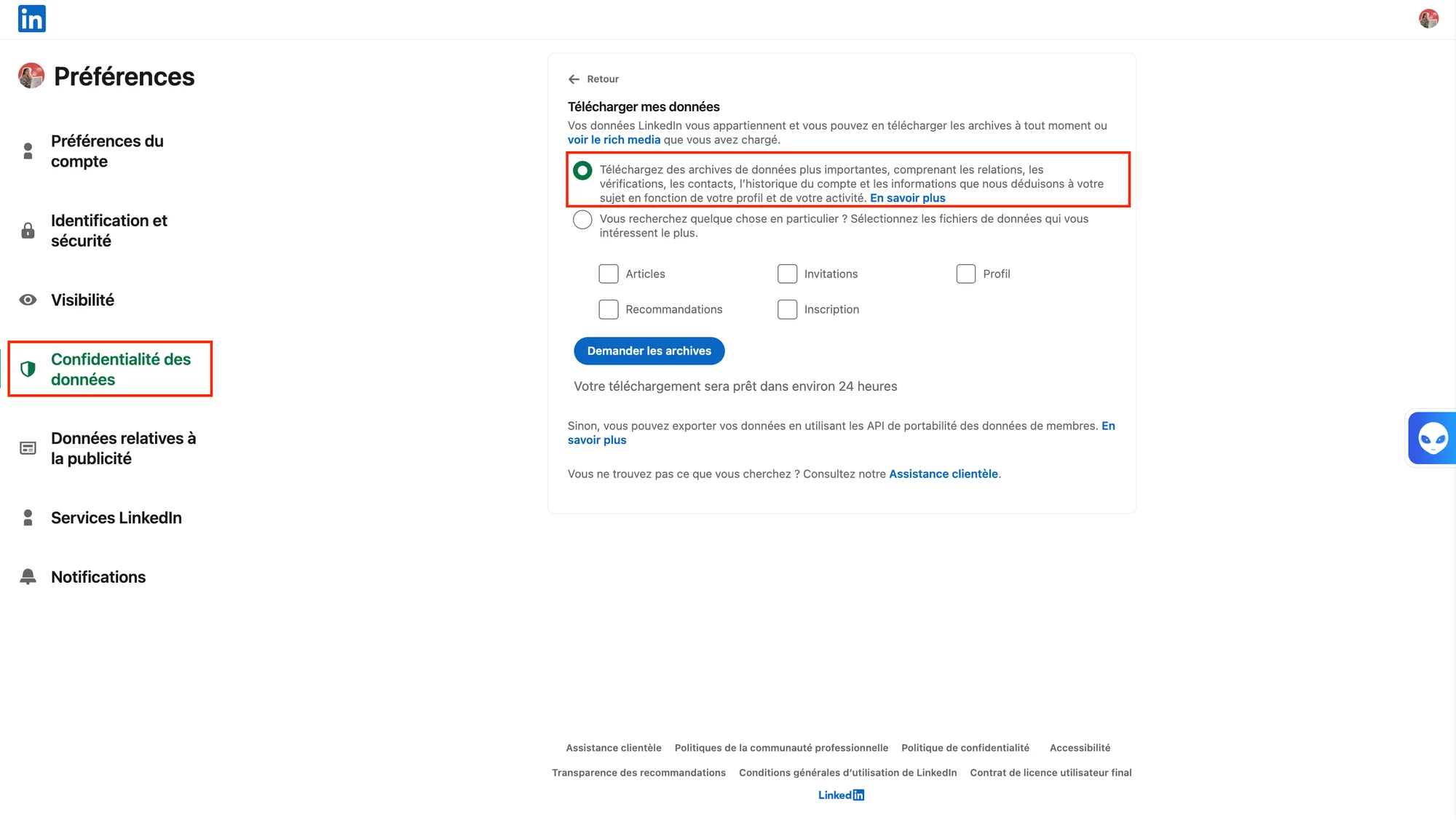 Extraire les données sur LinkedIn , les relations