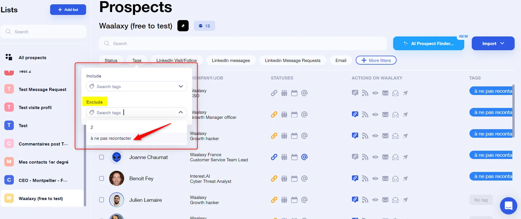 Find prospects in list