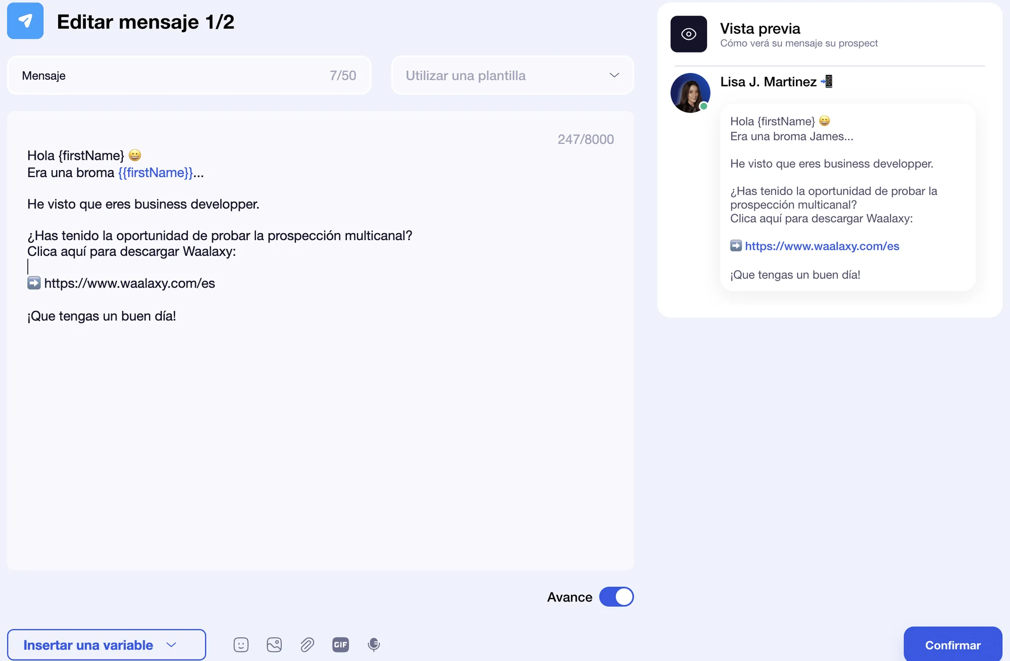 Mensaje de una campaña exitosa de LinkedIn con Waalaxy