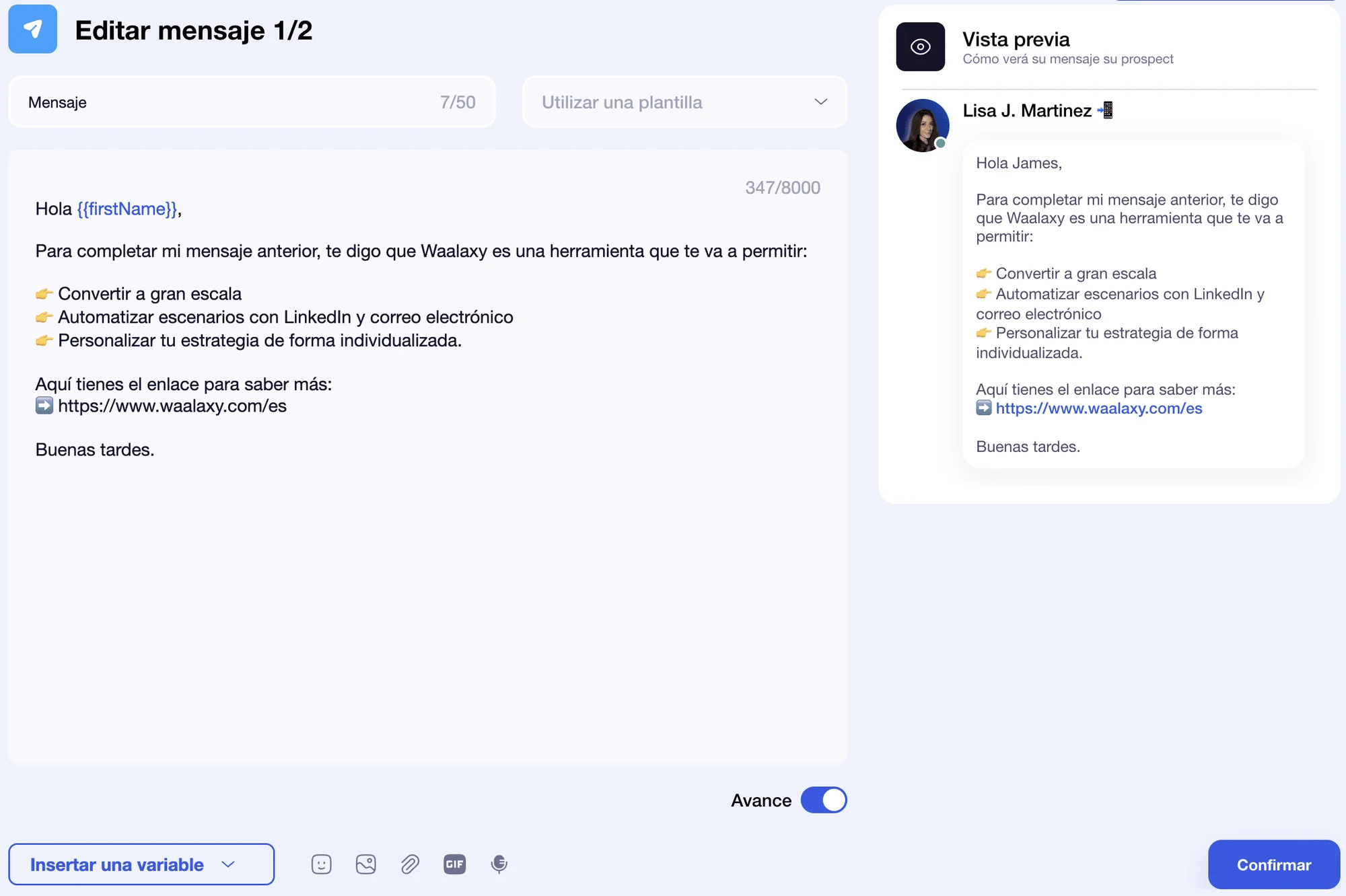 Mensaje automático creado con Waalaxy como respuesta a un primer mensaje.