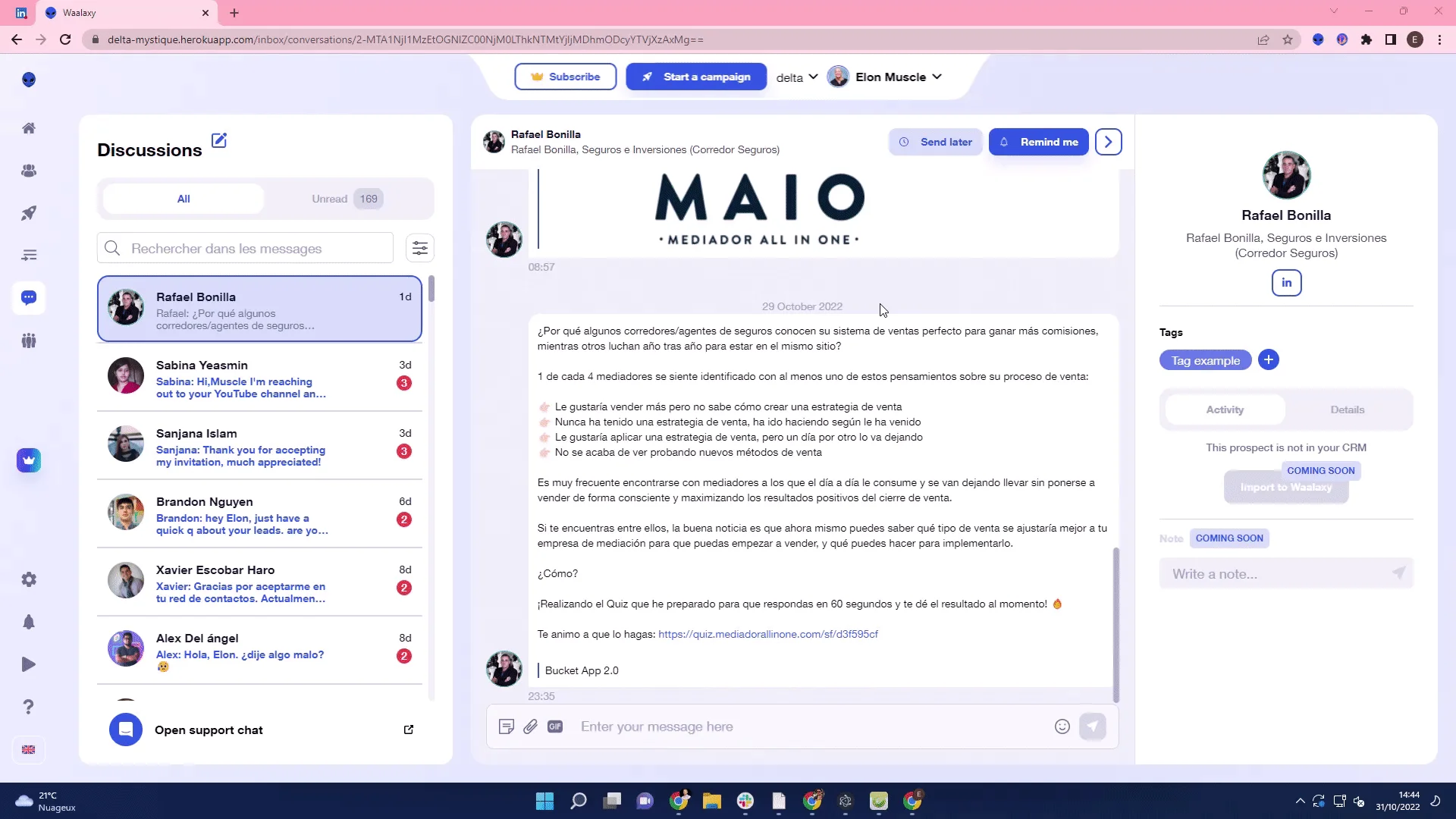 Conversation LinkedIn Waalaxy maiomediador