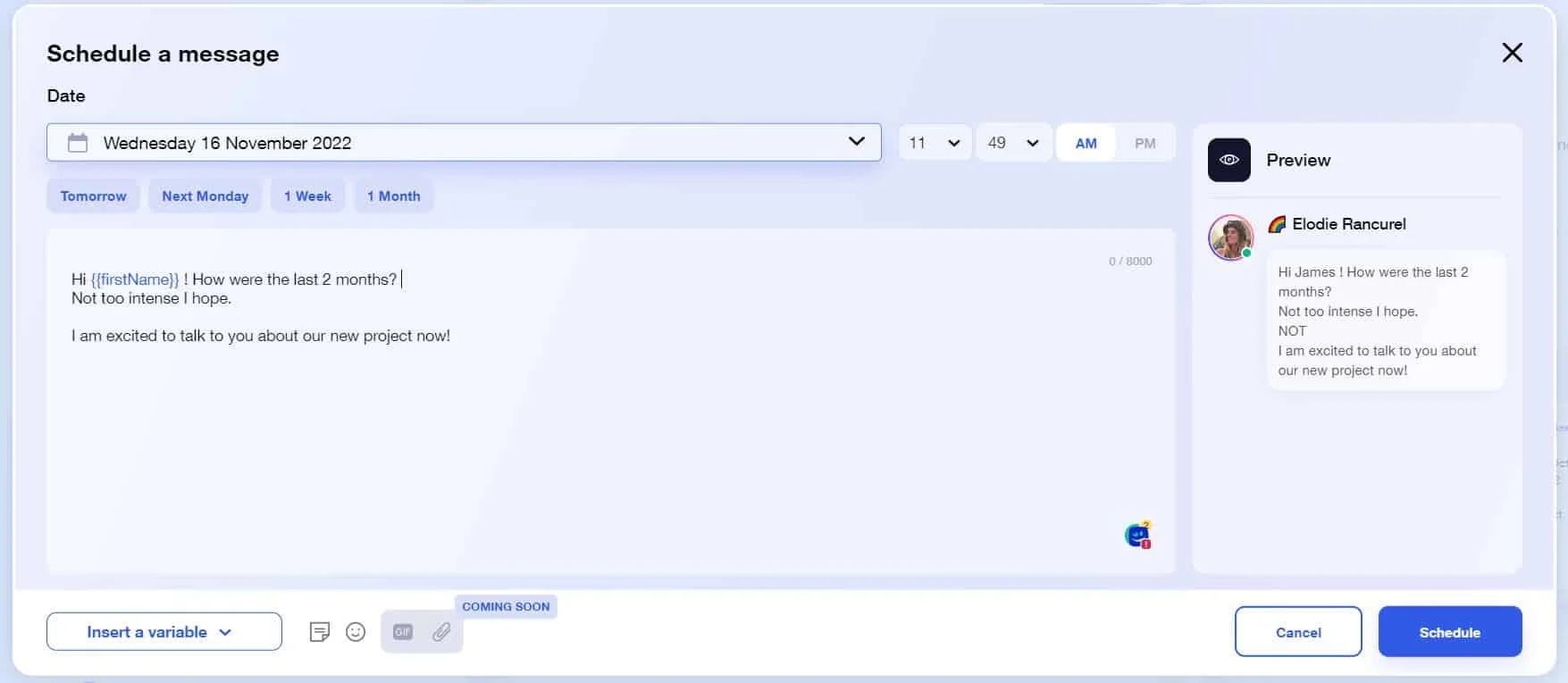 Dialogue programmation message Waalaxy