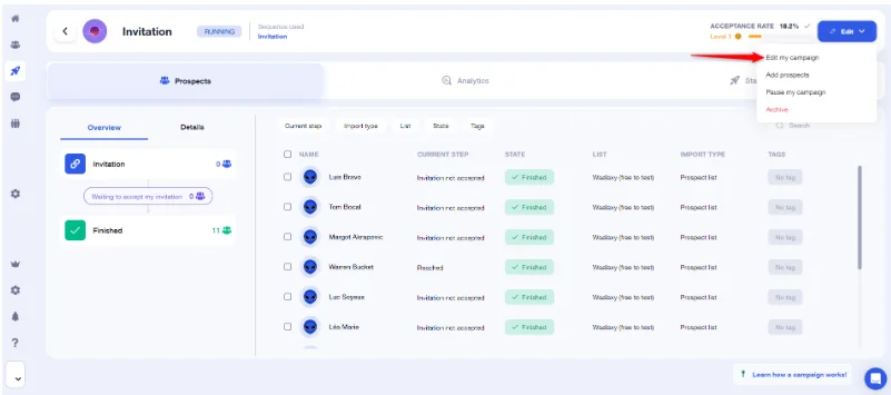 How to edit your campaign on Waalaxy