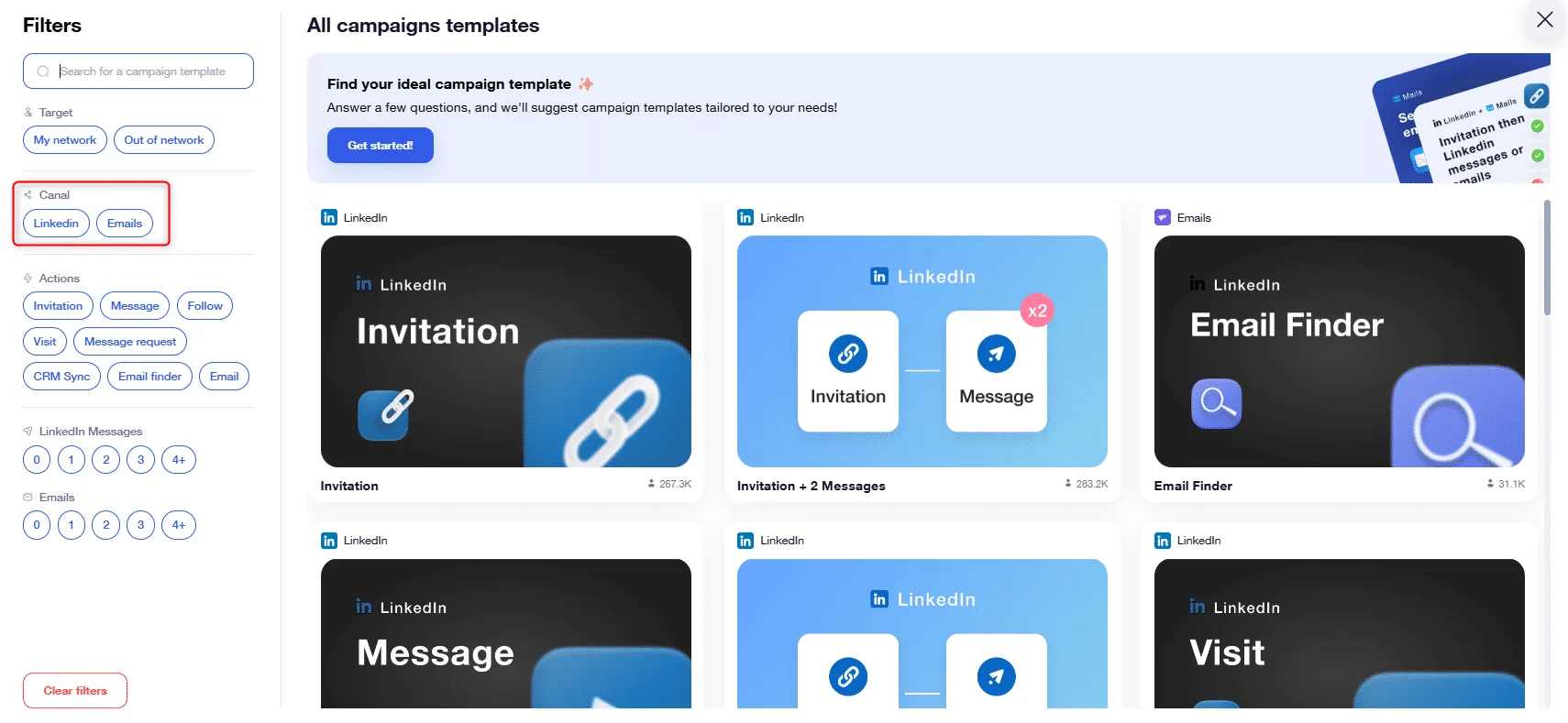 Waalaxy campaign templates LinkedIn email