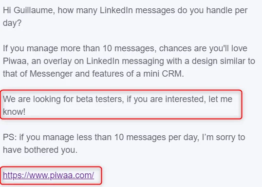 Piwaa LinkedIn messaging tool présentation