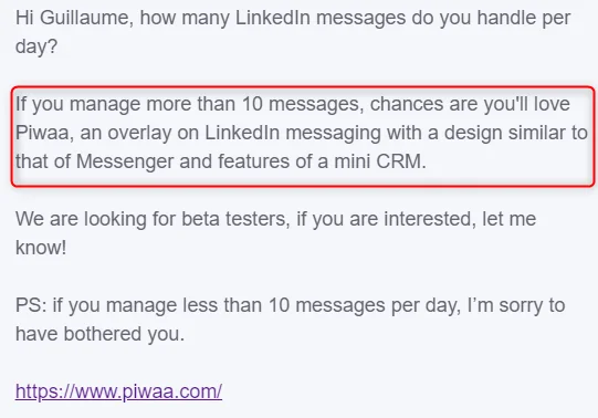 Piwaa LinkedIn messaging overlay tool
