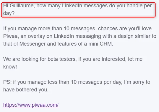 Piwaa LinkedIn messaging overlay tool