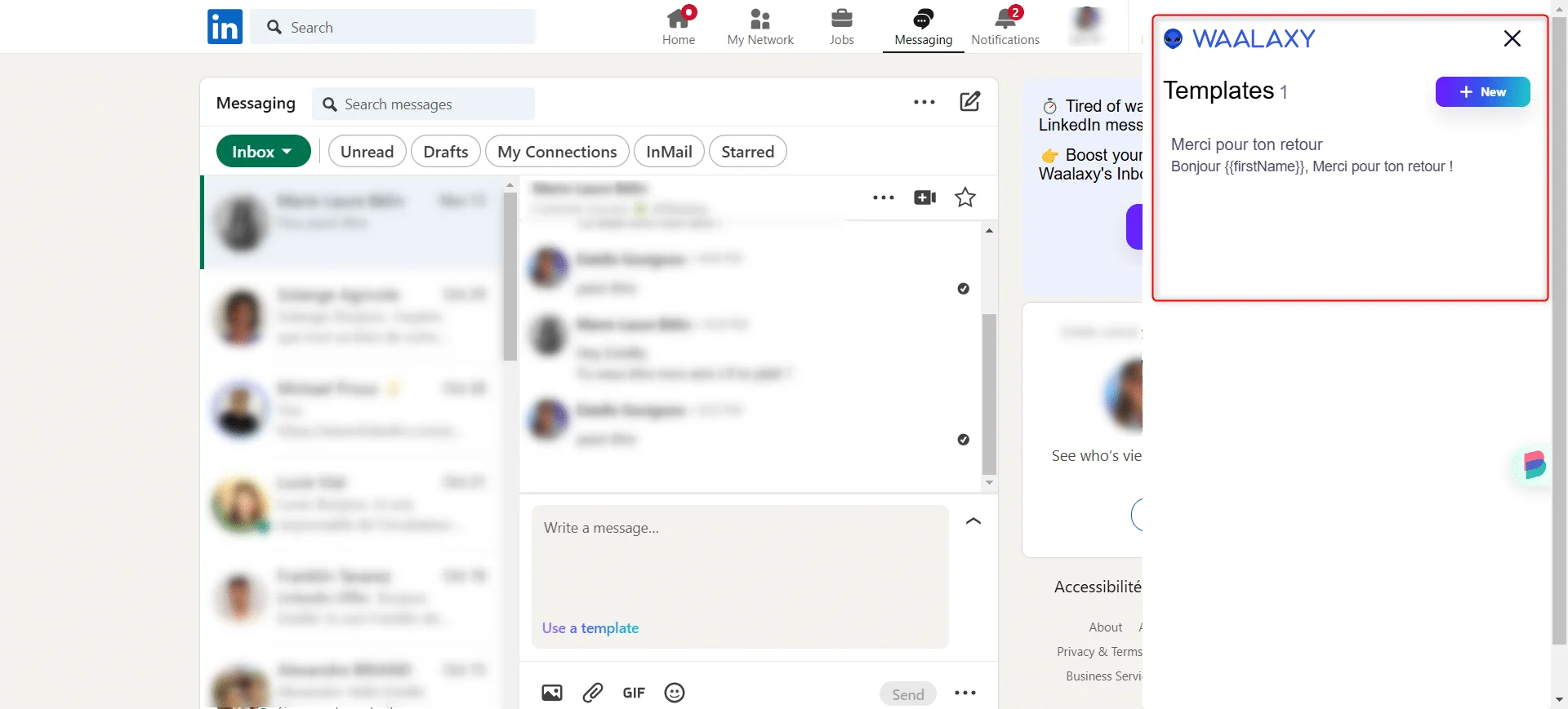Templates LinkedIn messaging Waalaxy