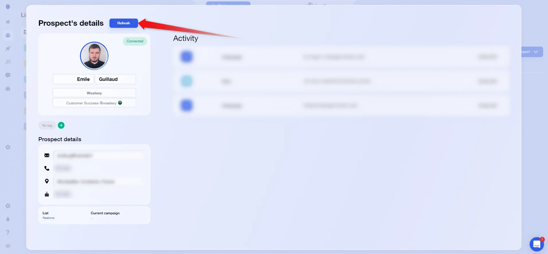 Prospect details refresh Waalaxy