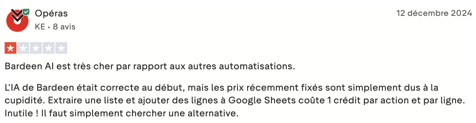Bardeen extension avis négatif